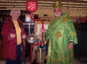 Pani Oksana and Bishop Yaroslaw volunteering for the Salvation Army Kettle Drive (2010)